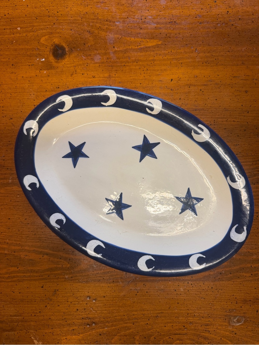 Blue Star & Moon Oval Serving Platter